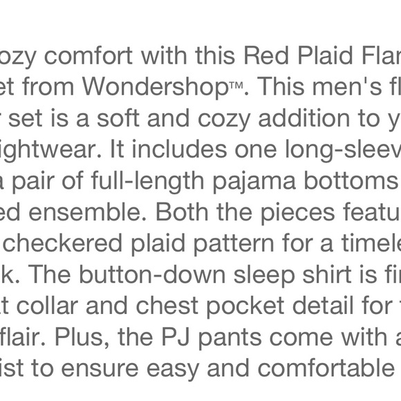 Wondershop Mens Red Buffalo Check Plaid 2pc Pajama Set - Red (Large) - Picture 5 of 8